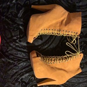 Brown open toe booties